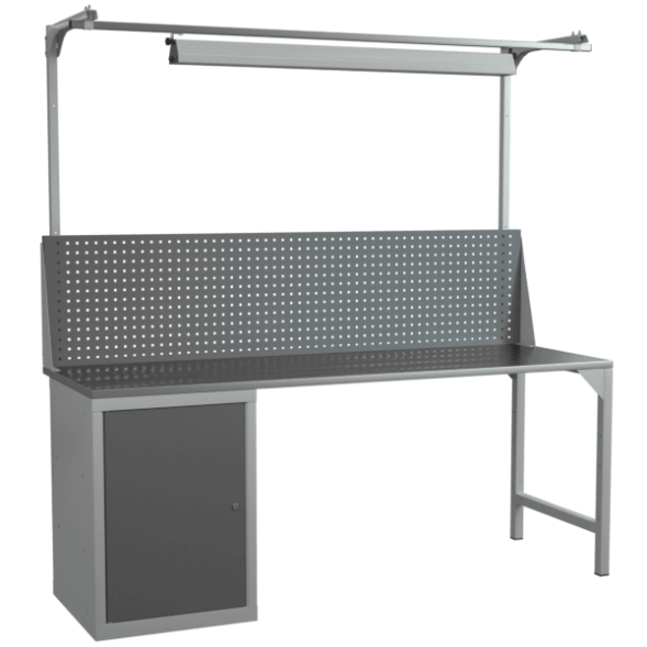 Верстак 2000 со светильником, экраном и тумбой с распашной дверцей и 2 полками [18282]