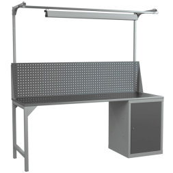 Верстак 2000 со светильником, экраном и тумбой с распашной дверцей и 2 полками [18283]