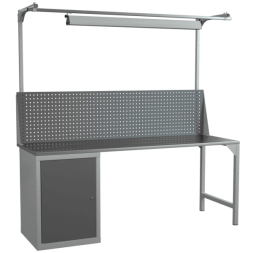 Верстак 2000 со светильником, экраном и тумбой с распашной дверцей и 2 полками [18283]