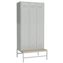 Шкаф в раздевалку для одежды с деревянной скамьей на подставке [12984]