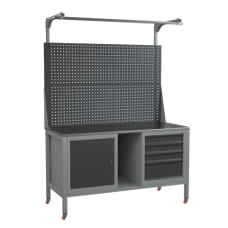 Верстак 1500 с двойным экраном, 2 тумбами, полкой и поворотными колёсами [16985]