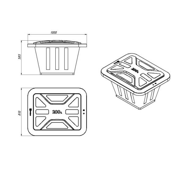 Ванна пластиковая пищевая с крышкой К, 200 л, HDPE, черный [121207.0200.899.000]