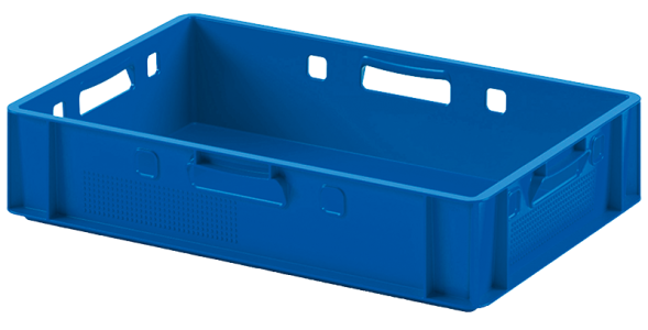 Ящик пластиковый сплошной Е1 (евроформат) для мяса глубокой заморозки, 600х400х120 мм, синий [12.421.40.PE]