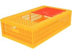 Ящик пластиковый перфорированный с крышкой для перевозки птицы (несушек и бройлеров), 970х570х270 мм, желтый [311-270]