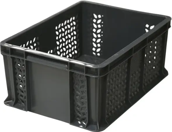 Ящик пластиковый перфорированный, 400×300×180 мм, 16.6 л, зелёный [702.01.02]