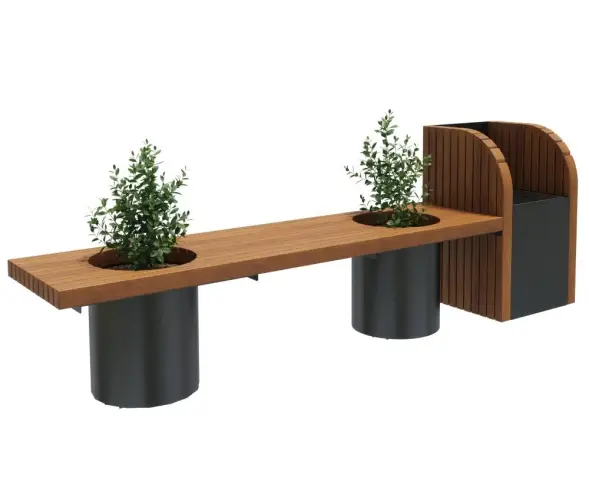 Скамейка стальная «Фортуна» с двумя кашпо и урной