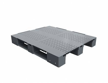 Паллет (поддон) пластиковый перфорированный на 3-х полозьях, 1200х1000х150 мм, серый [02.114.91.PEF]