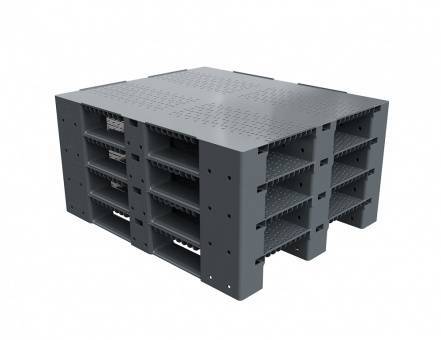Паллет (поддон) пластиковый перфорированный на 3-х полозьях, 1200х1000х150 мм, серый [02.114.91.PEF]