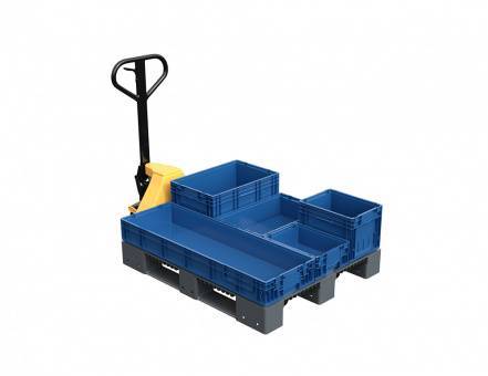 Паллет (поддон) пластиковый перфорированный на 3-х полозьях, 1200х1000х150 мм, серый [02.114.91.PEF]