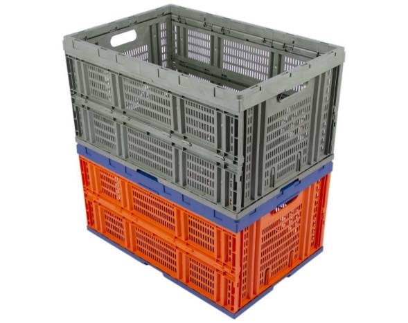 Ящик пластиковый складной с перфорированными стенками, 600х400х310 мм, оранжевый [600400310-01]