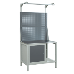 Верстак 1000 с двойным экраном и тумбой с распашной дверцей и полкой [17194]