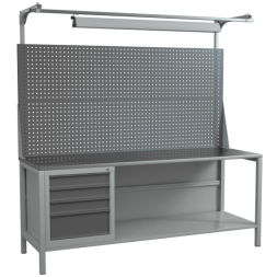 Верстак 2000 со светильником, экраном, полкой, тумбой с выдвижными ящиками [18294]