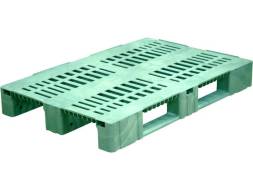 Паллет (поддон) пластиковый перфорированный на 3-х полозьях, 1200х800х150 мм, зеленый [1200800150-02]